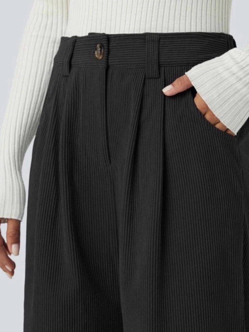 NWT Halara Mid Rise Pocket Straight Leg Corduroy Casual Pants Black  Size XL - Picture 4 of 6